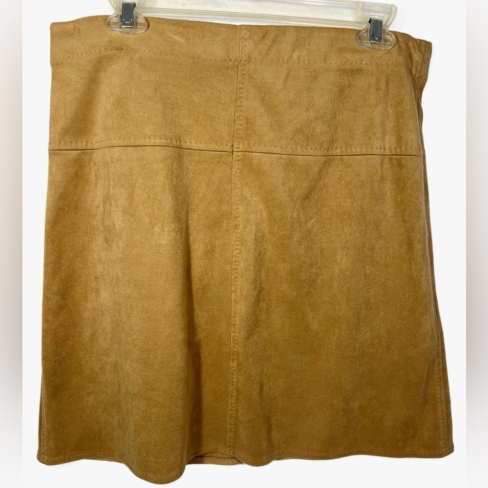 Sophie Max Vegan Suede Tan Camel Mini Skirt Stretch Womens Size Large - Picture 2 of 8
